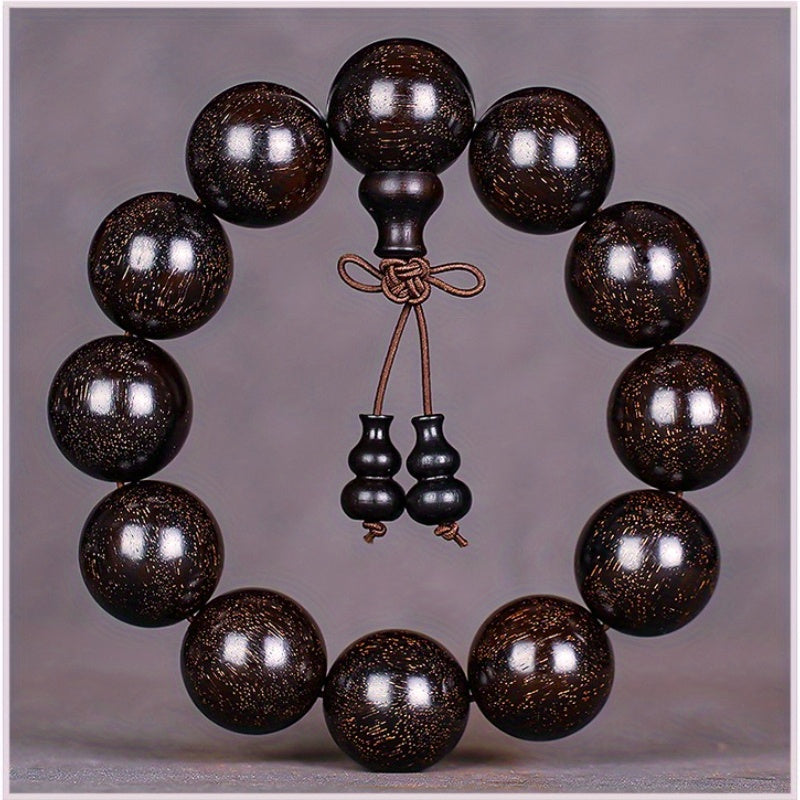 Men's & Women's Natural Wood Buddhist Prayer Beads Bracelet - Brown & Black Chinese Style Lucky Charm Rosary with Red Cap & Beads, Smooth Spherical Beads for Meditation, Spiritual Practice, Casual Attire - Durable Natural Wood Material,