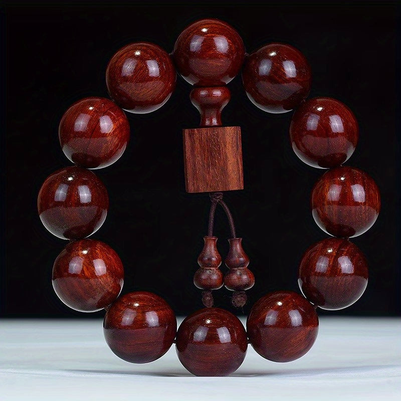 Men's & Women's Natural Wood Buddhist Prayer Beads Bracelet - Brown & Black Chinese Style Lucky Charm Rosary with Red Cap & Beads, Smooth Spherical Beads for Meditation, Spiritual Practice, Casual Attire - Durable Natural Wood Material,