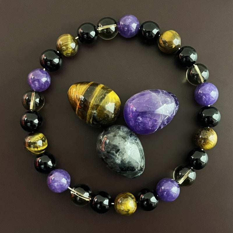 Men'S Bohemian Bracelet - Natural Tiger'S Eye Stone, & Obsidian Beads - Protection Jewelry for Negative