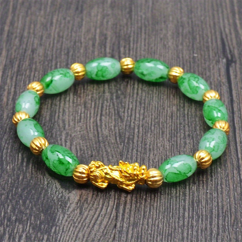 Couple'S Obsidian Bracelets for Men And Women Featuring Golden Pixiu