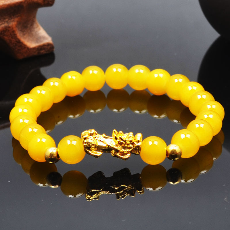 Couple'S Obsidian Bracelets for Men And Women Featuring Golden Pixiu