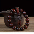 Men's & Women's Natural Wood Buddhist Prayer Beads Bracelet - Brown & Black Chinese Style Lucky Charm Rosary with Red Cap & Beads, Smooth Spherical Beads for Meditation, Spiritual Practice, Casual Attire - Durable Natural Wood Material,