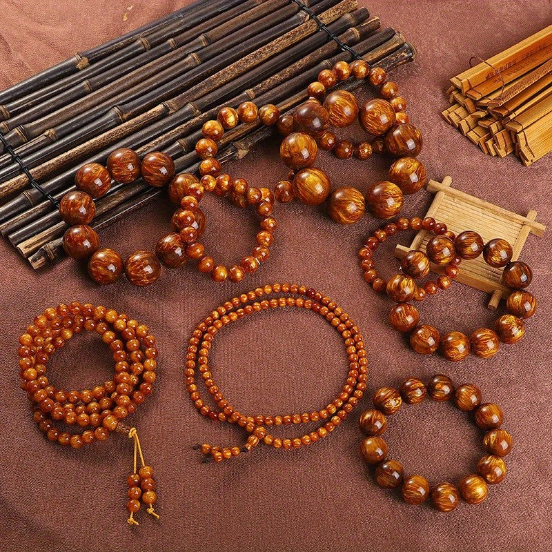 Men'S Prayer Beads - Glossy Brown Wooden Rosary with Smooth Beads, Spiritual Jewelry for Meditation