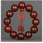 Men's & Women's Natural Wood Buddhist Prayer Beads Bracelet - Brown & Black Chinese Style Lucky Charm Rosary with Red Cap & Beads, Smooth Spherical Beads for Meditation, Spiritual Practice, Casual Attire - Durable Natural Wood Material,