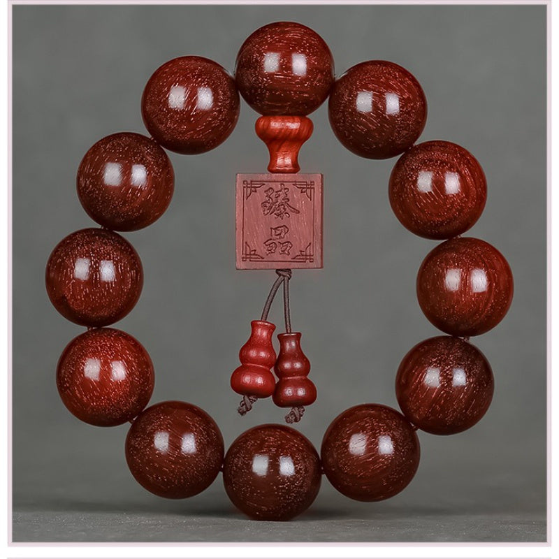 Men's & Women's Natural Wood Buddhist Prayer Beads Bracelet - Brown & Black Chinese Style Lucky Charm Rosary with Red Cap & Beads, Smooth Spherical Beads for Meditation, Spiritual Practice, Casual Attire - Durable Natural Wood Material,