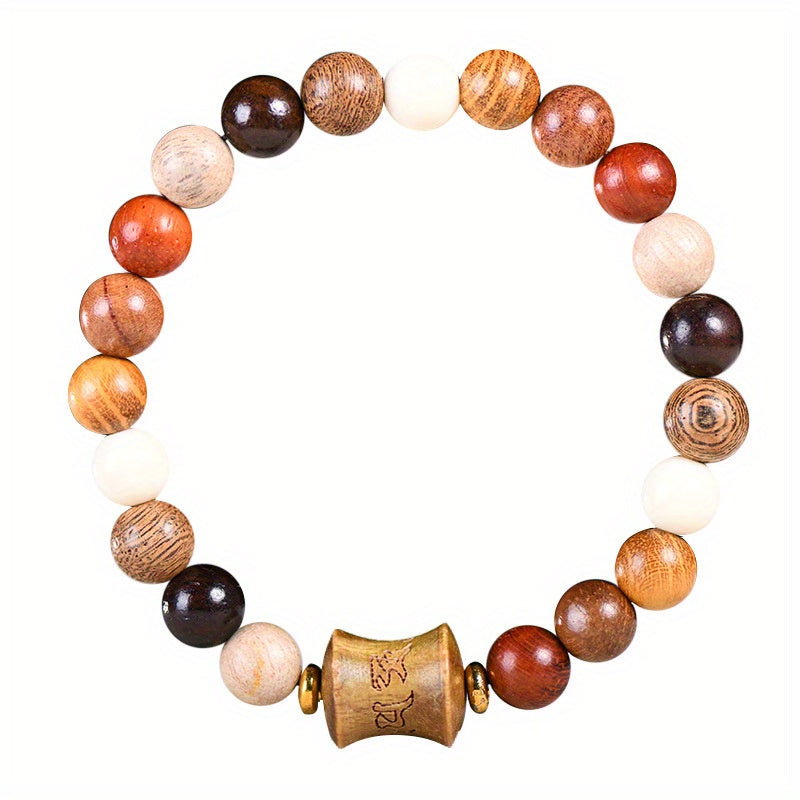 Men's & Women's Natural Wood Buddhist Mala Bead Bracelet - Smooth Spherical Zen Meditation Jewelry with Clear Beads & Intricate Wood Grain Patterns, Luck Charm, Spiritual Protection