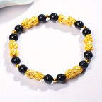 Couple'S Obsidian Bracelets for Men And Women Featuring Golden Pixiu