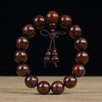 Men's & Women's Natural Wood Buddhist Prayer Beads Bracelet - Brown & Black Chinese Style Lucky Charm Rosary with Red Cap & Beads, Smooth Spherical Beads for Meditation, Spiritual Practice, Casual Attire - Durable Natural Wood Material,