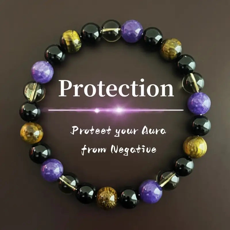 Men'S Bohemian Bracelet - Natural Tiger'S Eye Stone, & Obsidian Beads - Protection Jewelry for Negative
