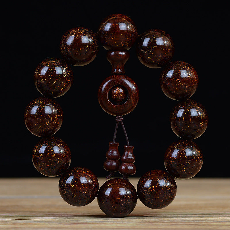 Men's & Women's Natural Wood Buddhist Prayer Beads Bracelet - Brown & Black Chinese Style Lucky Charm Rosary with Red Cap & Beads, Smooth Spherical Beads for Meditation, Spiritual Practice, Casual Attire - Durable Natural Wood Material,