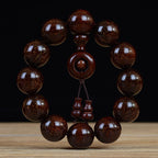 Men's & Women's Natural Wood Buddhist Prayer Beads Bracelet - Brown & Black Chinese Style Lucky Charm Rosary with Red Cap & Beads, Smooth Spherical Beads for Meditation, Spiritual Practice, Casual Attire - Durable Natural Wood Material,
