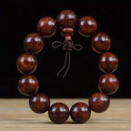 Men's & Women's Natural Wood Buddhist Prayer Beads Bracelet - Brown & Black Chinese Style Lucky Charm Rosary with Red Cap & Beads, Smooth Spherical Beads for Meditation, Spiritual Practice, Casual Attire - Durable Natural Wood Material,