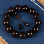 Men's & Women's Natural Wood Buddhist Prayer Beads Bracelet - Brown & Black Chinese Style Lucky Charm Rosary with Red Cap & Beads, Smooth Spherical Beads for Meditation, Spiritual Practice, Casual Attire - Durable Natural Wood Material,