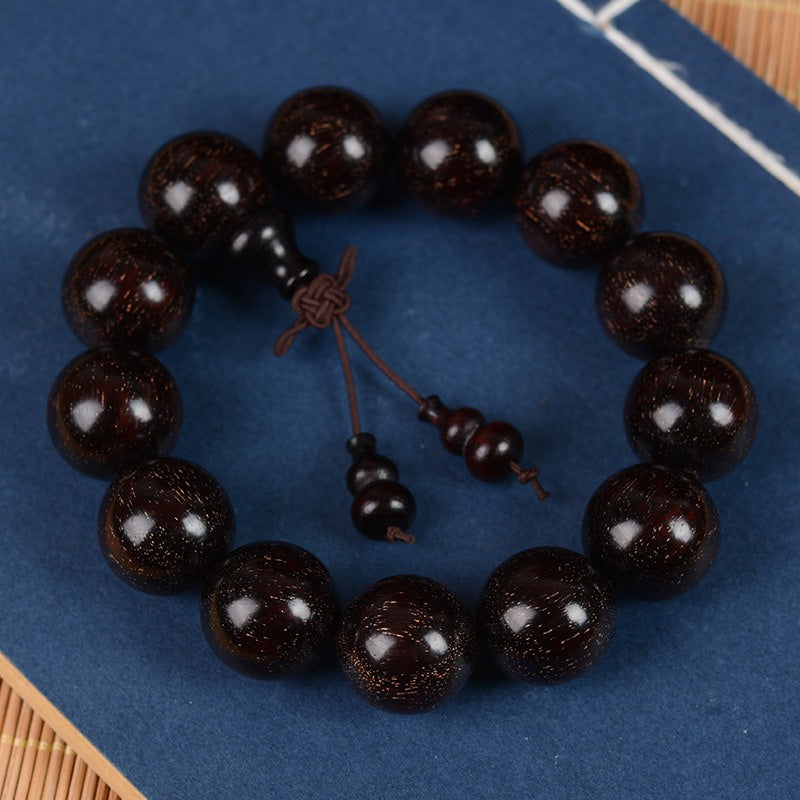 Men's & Women's Natural Wood Buddhist Prayer Beads Bracelet - Brown & Black Chinese Style Lucky Charm Rosary with Red Cap & Beads, Smooth Spherical Beads for Meditation, Spiritual Practice, Casual Attire - Durable Natural Wood Material,